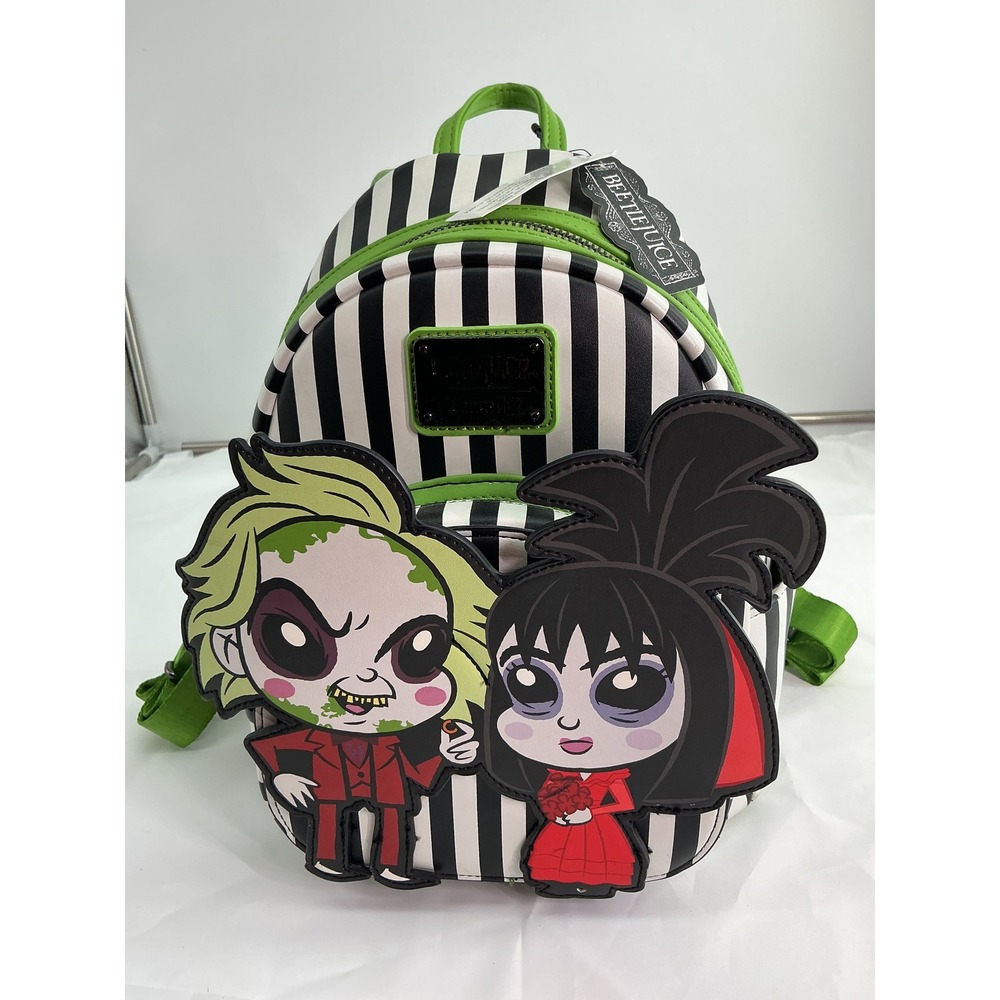 Loungefly Beetlejuice Lydia Deetz Wedding Mini Backpack Striped Green Black